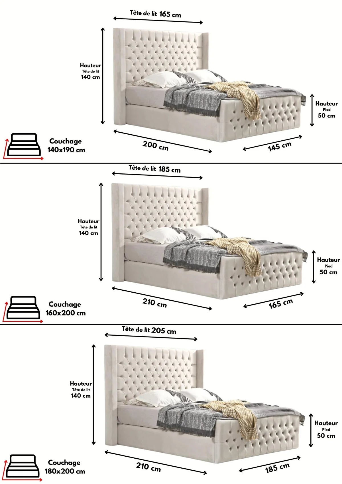 Cadre De Lit CLOUTE BIANCA - Velours capitonné