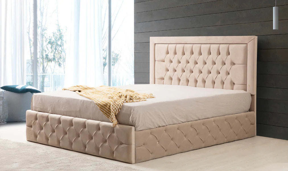 Cadre De Lit ROMA BEIGE - Velours capitonné